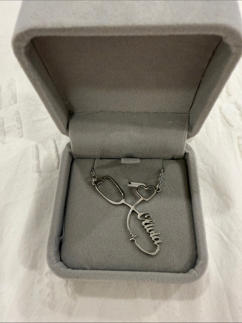 Silver Stethoscope Name Necklace - Custom Olivia